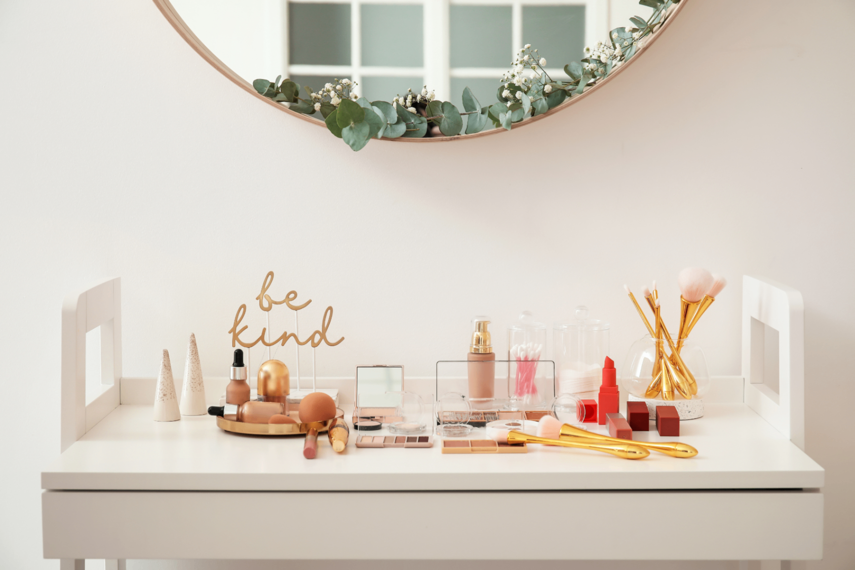 Sanitised beauty tools and organised workstation